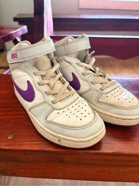 Nike Court Borough Mid White Purple Sneakers Girls Kids Size 2Y